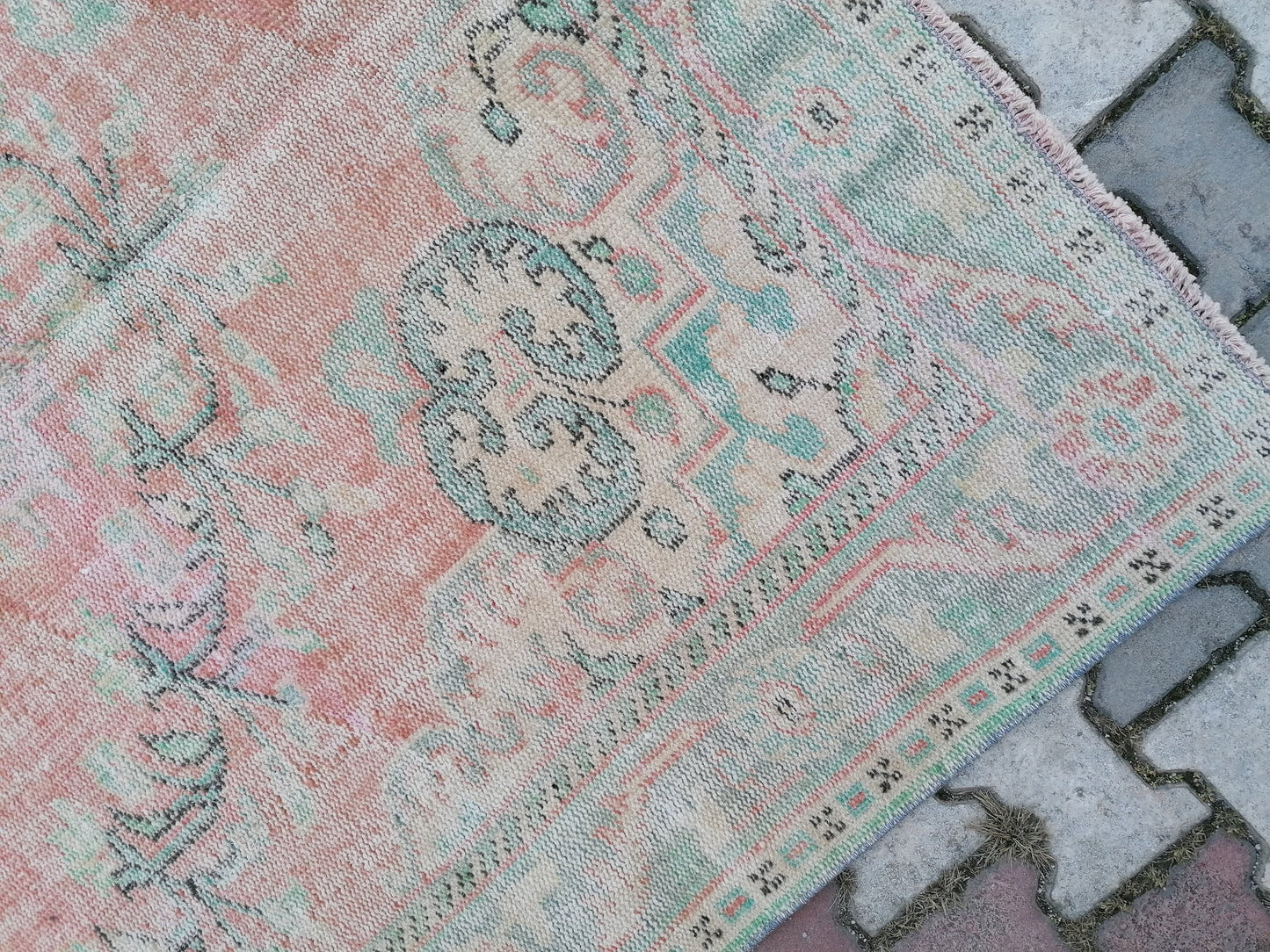Large vıntage green rug, dıstressed oushak rug 9'5x5'9 turkish area rug