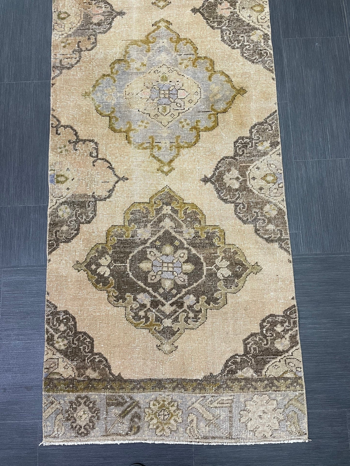 MUTED Hand Knotted Runner Entry Runner TURKISH Runner 2.8 x 12.8 Vintage Hallway Runner Rug Muted Runner Rug Kitchen Rug Runner
