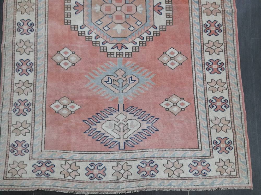 Muted Vintage Turkish Rug 5.2 x 8 Oushak Rug, Wool Oriental Rug Pink Muted Vintage Persian Rug, Hand Made Rug Pink Vintage Wool Rug 5x8