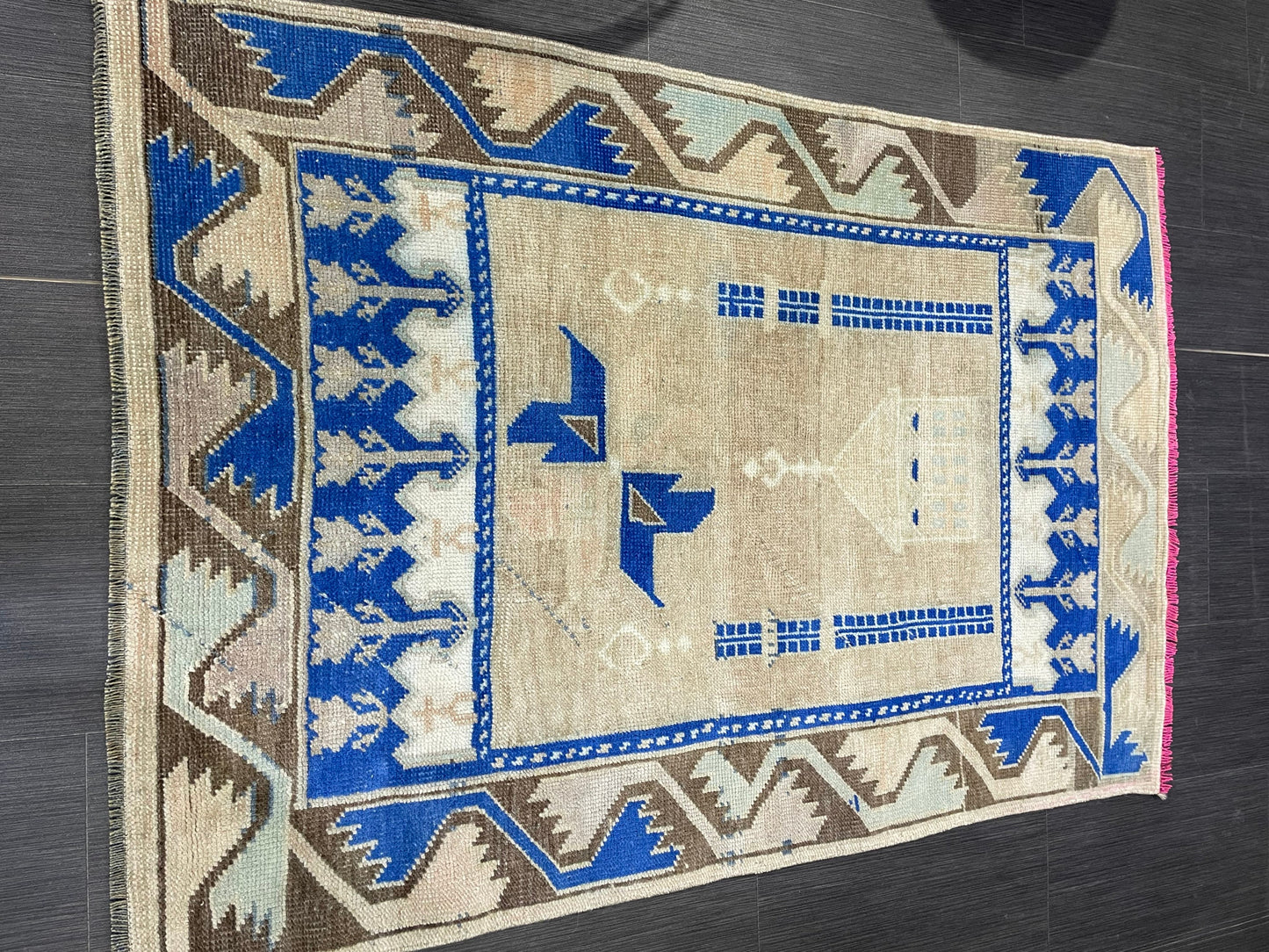 Muted Rugs, Handmade 3.3 x 5 Rug, Blue Oushak Rug, Rustic Rug, Hand Knotted Turkish Rug, Farmhouse Rug, Vintage Rug, Wool rug
