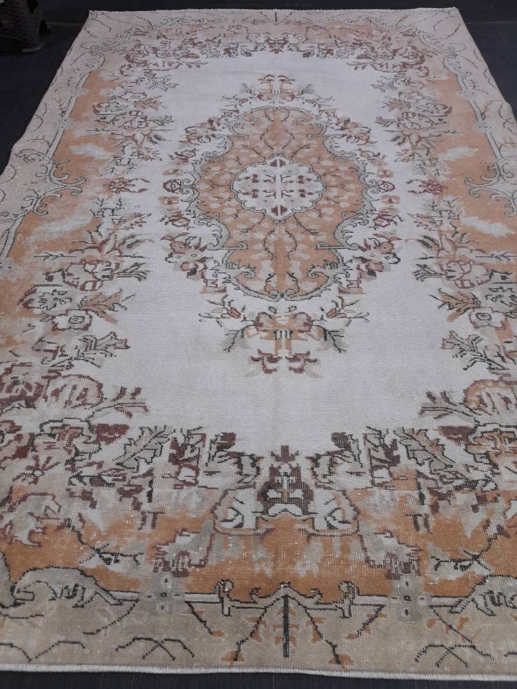 Muted Turkish Vintage Hand Made Rug 6.5 x 10 Oushak Rug, Rustic Rug, Muted Rug, Vintage Turkish Rug, Farmhouse Rug, Vintage Rug, Wool rug