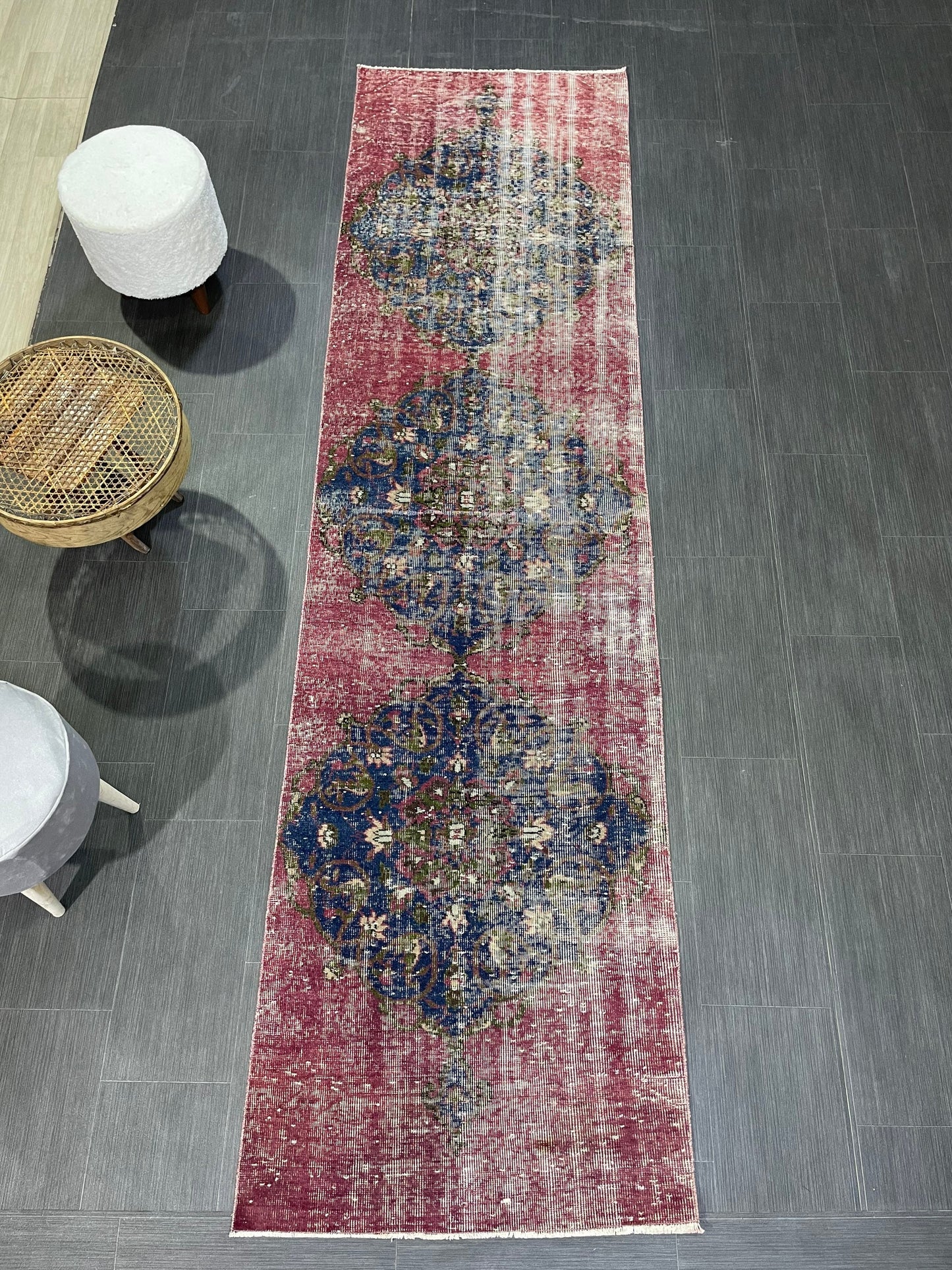 DISTRESSED Oushak Runner Rug, Turkish Runner 2.9 x 12.2 Rug, Vintage Runner Rug, Hallway Runner Rug, Kitchen Runner Rug, Wool Runner Rug