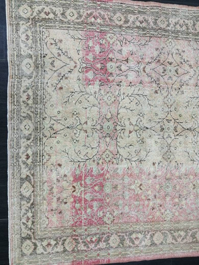 Pink Vintage RUG 9 x 5.7 TURKISH Rug Vintage Oushak Rug Vintage Rug Wool Oushak Rug Hand Made Rugs Vintage Turkish Rug 6x9 rug