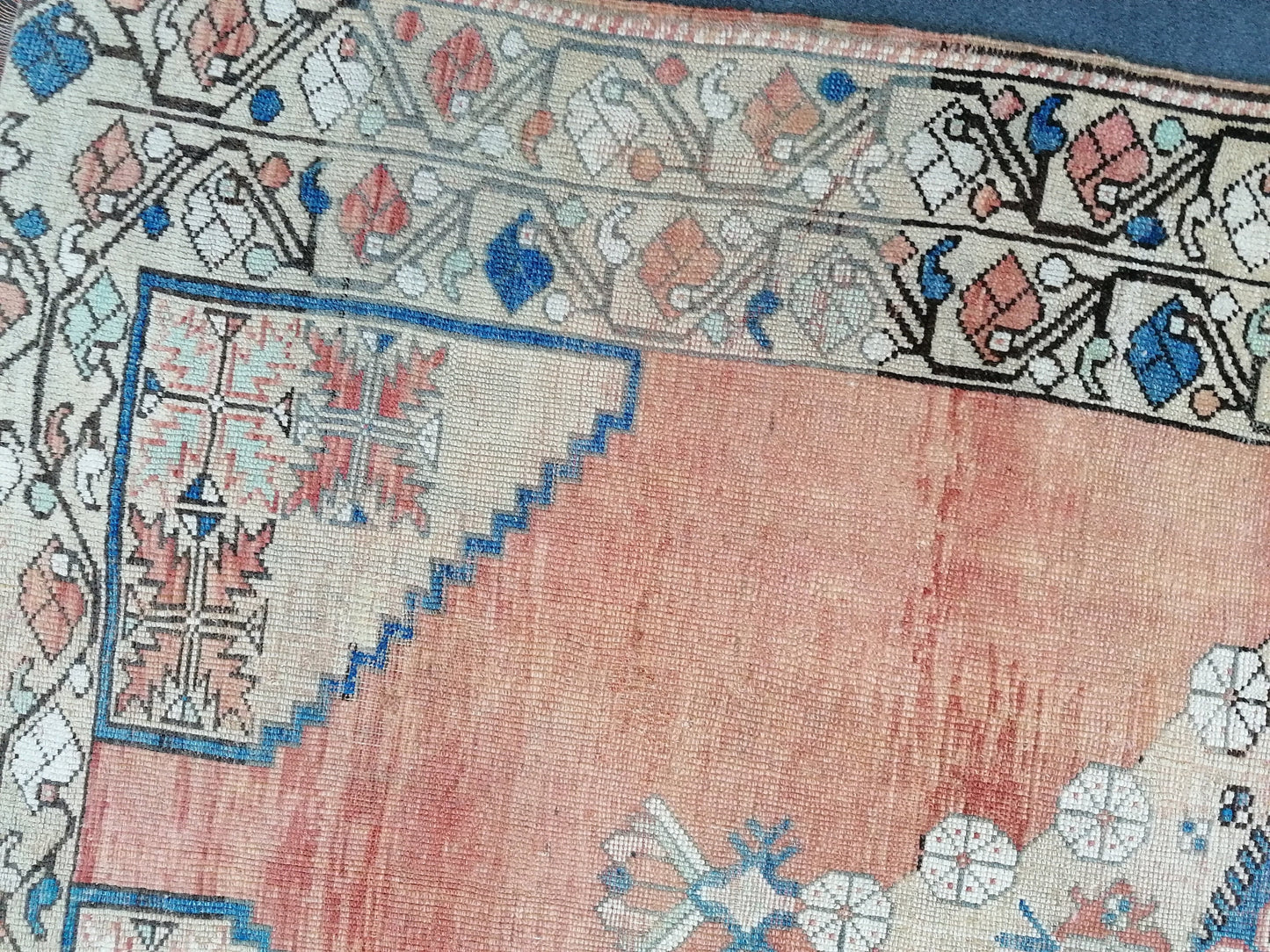 7'9x5'5 vintage turkish old rug, oushak vintage rug, distressed old rug, kitchen runner rug, vintage anatolian bohemian rug,