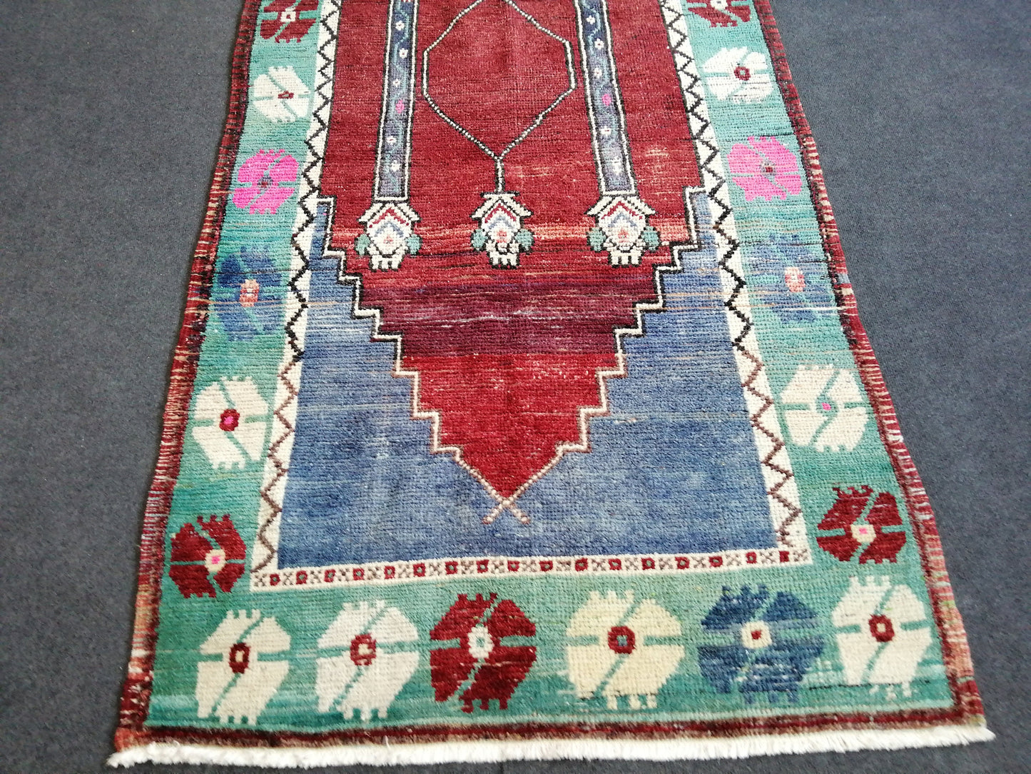 OUSHAK RUG TURKISH Rug Floral Low Pile Tulu Rug Oushak Runner Rug Vintage Shaggy Rug Wool Oushak Rug Hand Made Rugs Vintage Turkish Rug