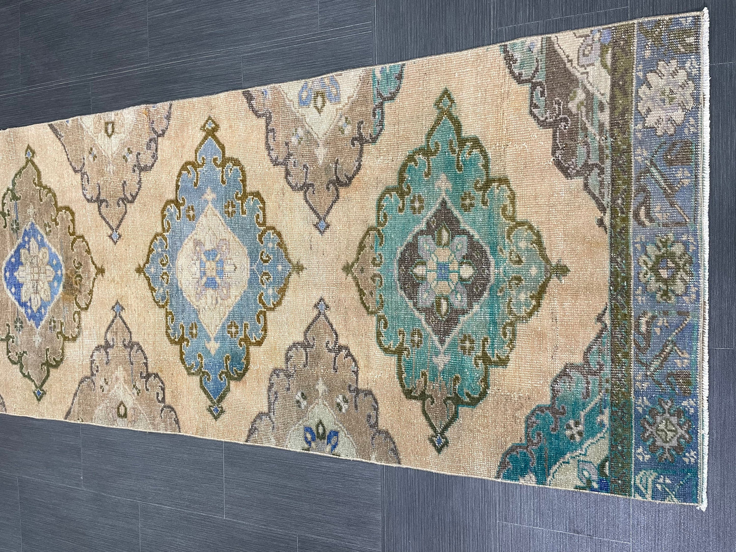 MUTED Hand Knotted Runner Antique Runner TURKISH Runner 2.8 x 12.8 Vintage Hallway Runner Rug Muted Runner Rug Kitchen Rug Runner