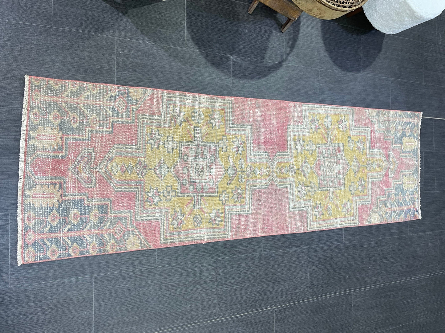 Distressed VINTAGE Rugs, Handmade 2 x 6.7 Runner Rug, Oushak Rug, Wool Rustic Runner Rug, Antique Runner Rug, Turkish Rug, Short Runner Rug,