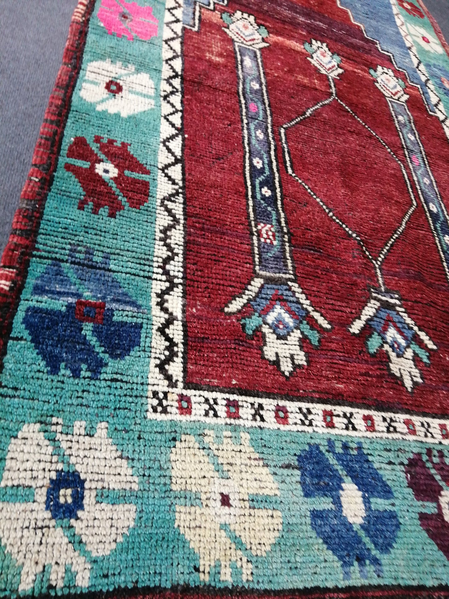 OUSHAK RUG TURKISH Rug Floral Low Pile Tulu Rug Oushak Runner Rug Vintage Shaggy Rug Wool Oushak Rug Hand Made Rugs Vintage Turkish Rug