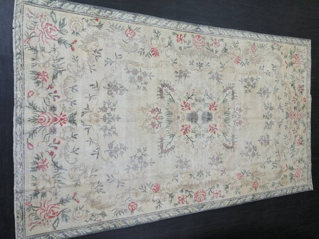 Persian RUG Floral Vintage Muted Oushak Rug 5.7 x 9.9 Large Vintage Rug Wool Oushak Rug Hand Made Rugs Vintage Turkish Rug 5.7x9.9 Oriental