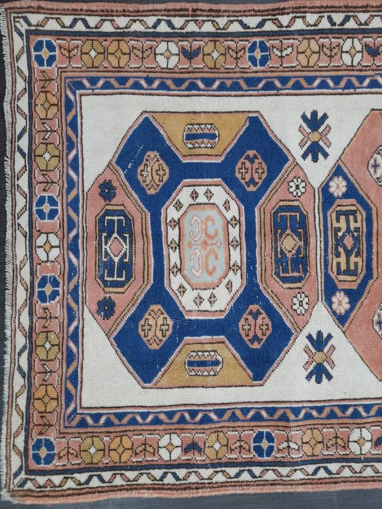 3.5 x 6 Oushak Rug, Turkish Rug Blue Vintage Rug, Persian Rug, Oriental Rug, Hallway Rug, Kitchen Rug, Wool Rug Wool Rug Entryway Navy Rug