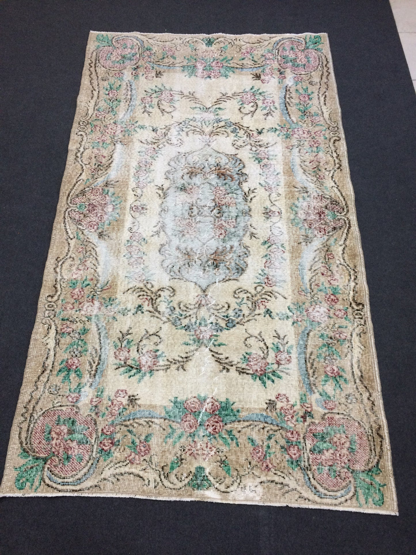 Vintage Rug Hand Made Oushak Rug Distressed Rug Wool Turkish Rugs