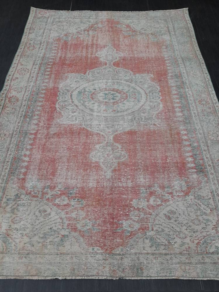 OUSHAK RUG TURKISH 6x9 Rug Vintage Rug Vintage Oriental Rug Wool Hand Knotted Rug Hand Made Rugs Antique Turkish Rug 6.2 x 9.1 Rug