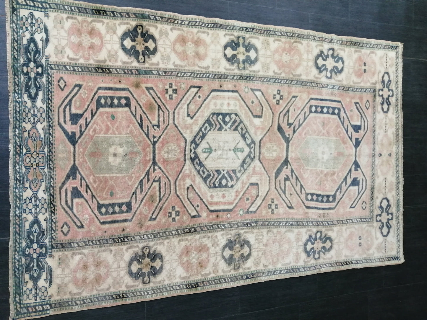 Muted OUSHAK RUG 4.6 x 7.2 TURKISH Rug Vintage Oushak Runner Rug Vintage Runner Rug Wool Rug Hand Made Rugs Vintage Turkish Rug