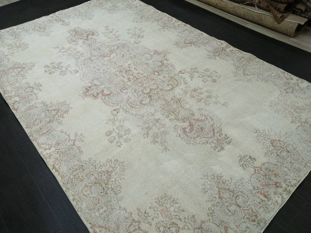 Oriental Rug 7x11 Vintage Turkish Rug Oushak Rug Turkish Rug, Distressed Persian Rug, Distressed Wool large Neutral Rug 11 x 7