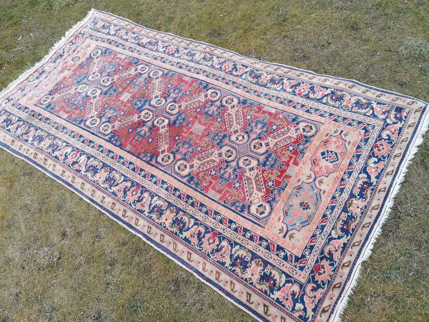 5'4x10'2 vintage handmade rug, blue turkish rug, oushak wool rug rustic unsual tribal rug retro style rug traditional turkish design