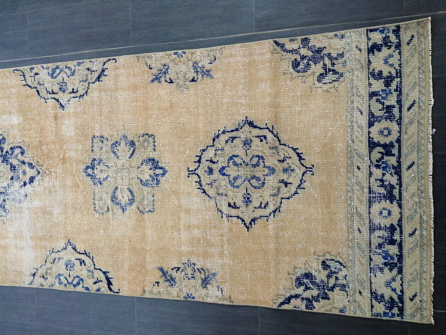 3 x 12 Blue Oushak Runner Rug Turkish Runner Rug Vintage Runner Rug Hallway Runner Rug Kitchen Runner Rug Wool Runner Rug Wool Oushak Rug