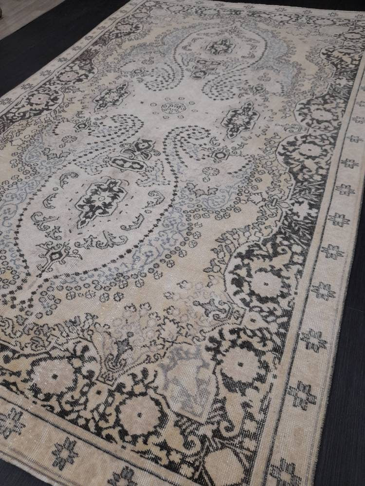 WOOL RUG Vintage 6 x 9.7 Rug Turkish Oushak Rug, Hand Knotted Rug Persian Living Room Rug Oriental Rug Farmhouse Rug Knotted Rug 6x10 rug
