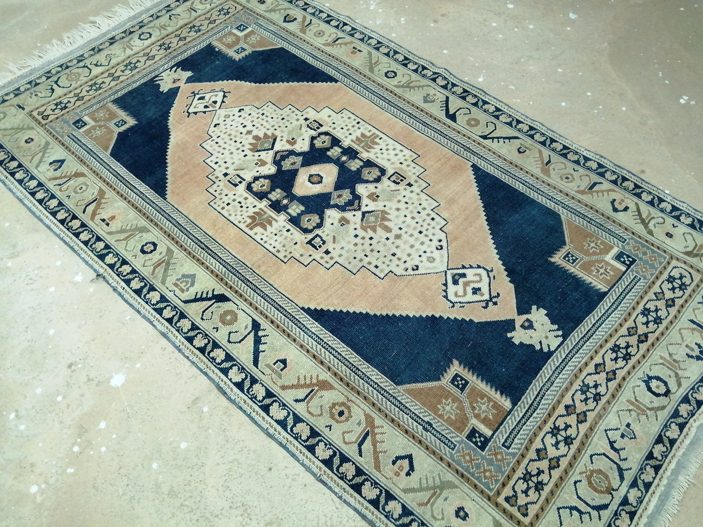 4.4 X 9.8 Vintage RUG Navy Blue TURKISH Oushak Rug Vintage Oushak Runner Rug Wool Oushak Rug Hand Made Rugs Turkish Rug