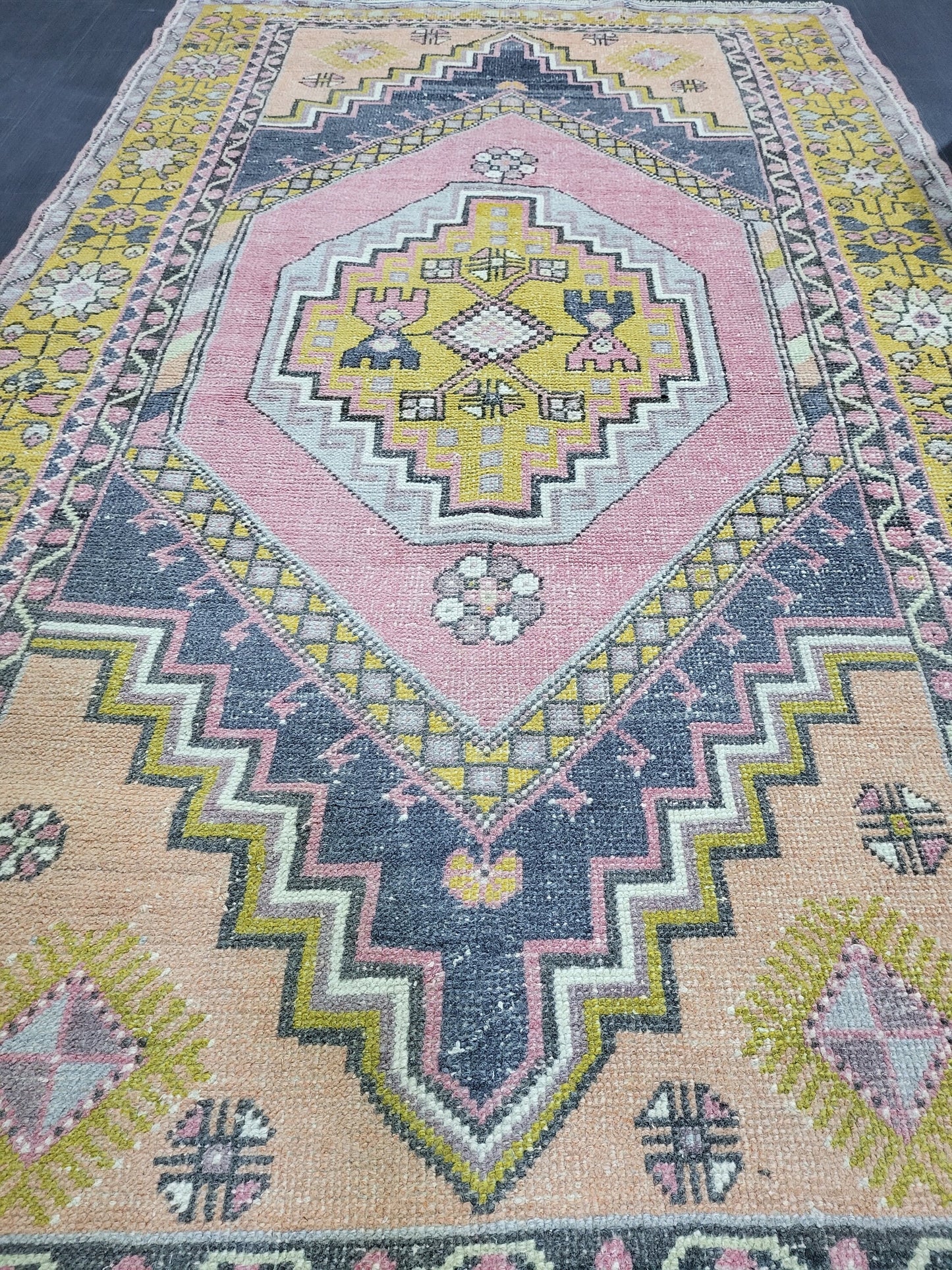 Vintage Rug, TURKISH 4.2 x 7.4 HANDMADE Rug, Vintage Turkish Rug, Oushak Rug, Turkish Oushak Rug, Vintage Handknotted Rug, Wool Rug