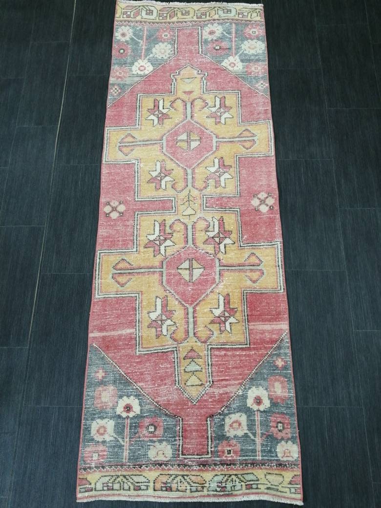 7.2 x 2.4 Runner Rug Turkish Runner Rug Vintage Runner Rug Hallway Runner Rug Kitchen Runner Rug Wool Runner Rug 2.4 x 7.2Wool Oushak Runner