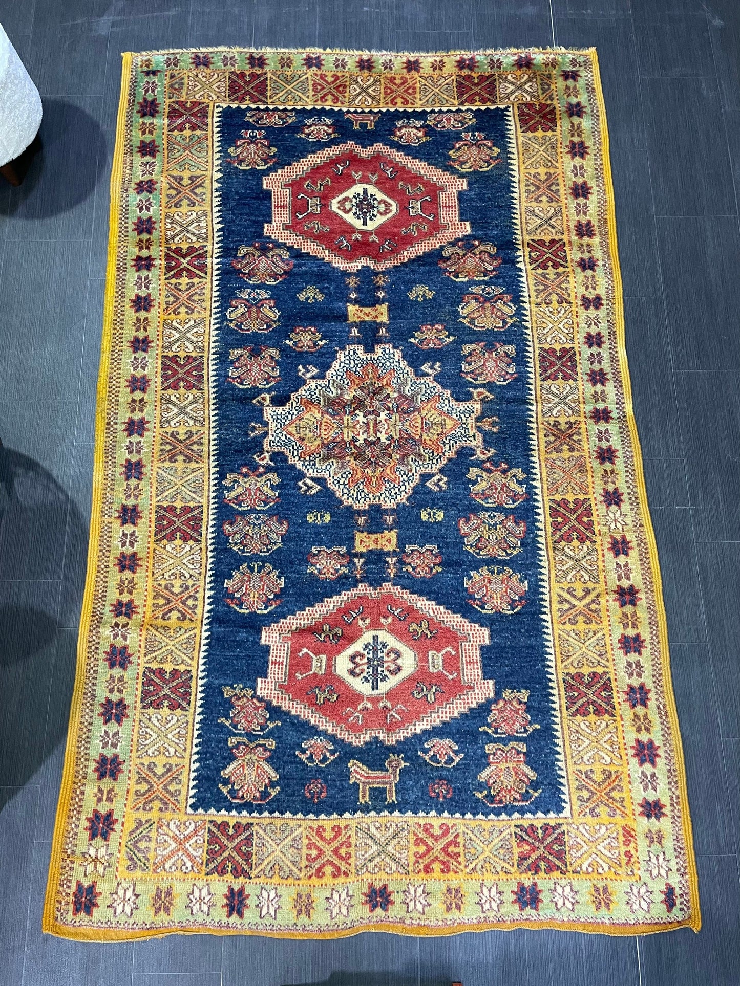 Antique RUG, Turkish Oushak 5 x 8.3 Rug, One Of A Kind Rug, Vintage Persian Rug, Blue Vintage Rug, Fine Wool Unique Rug, Rear Turkish Rug,