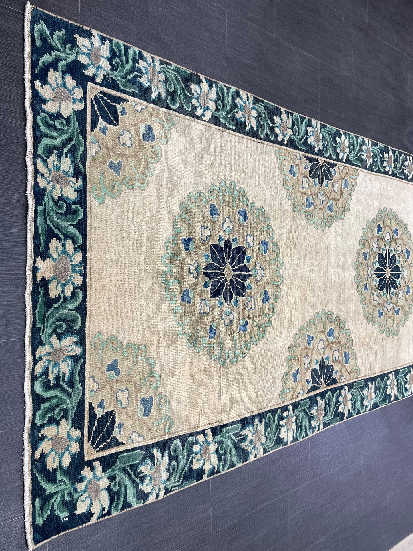 Green Turkish Runner Rug 4 x 11.3 Muted Vintage Runner Persian Hallway Runner Rug Kitchen Runner Rug Oriental Runner Muted RUNNER