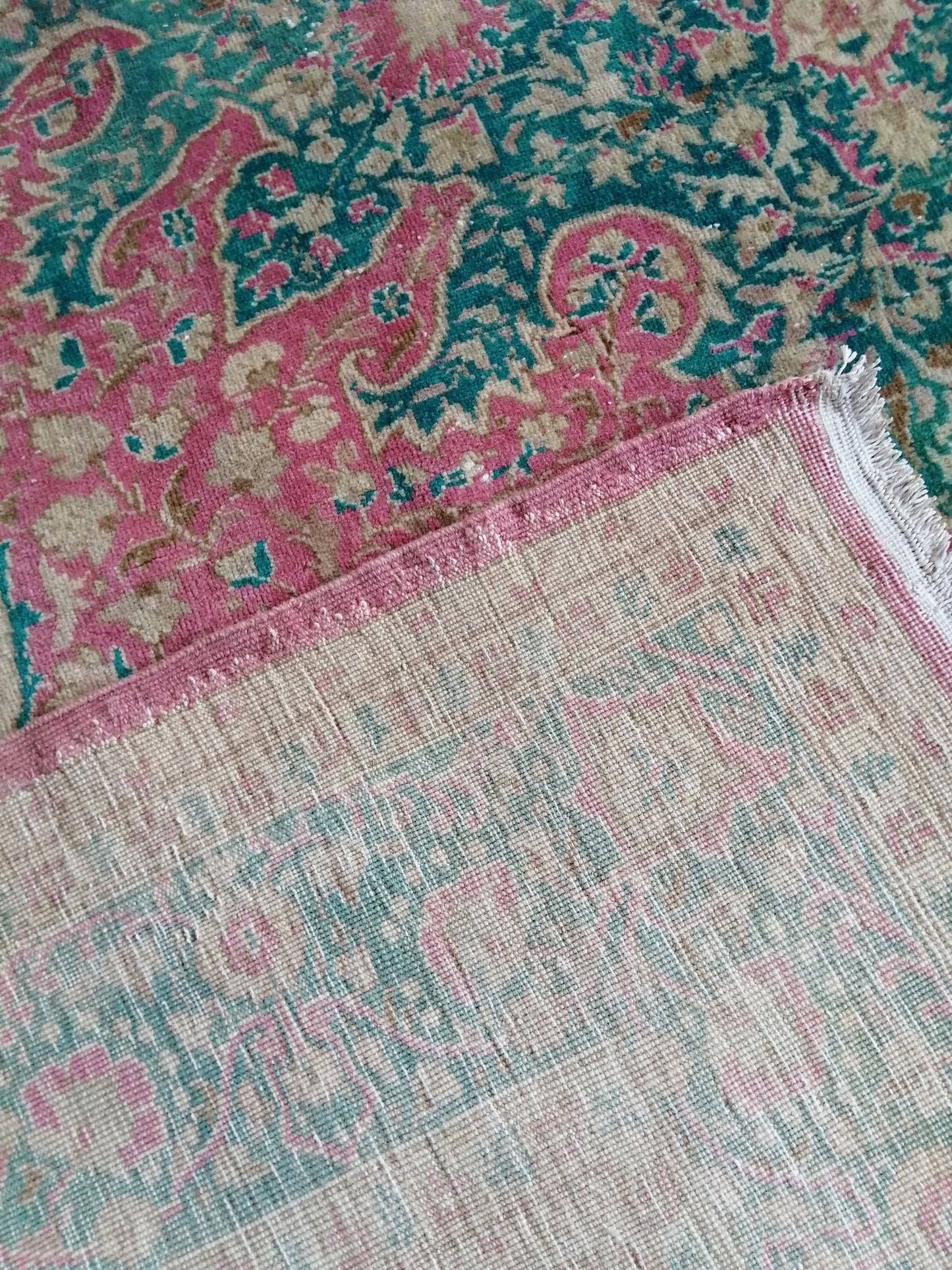 7 x 9.5 Persian RUG Vintage TURKISH Pink Green Oriental Rug Vintage Vintage Runner Rug Wool Oushak Rug Handmade Rug Hand Knotted Rug
