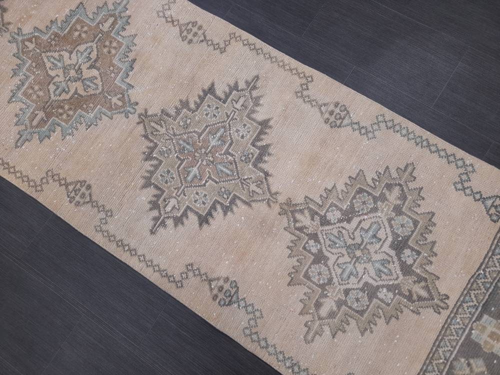 Muted Turkish Oushak Runner Rug 2.8 x 11 Oushak Runner Rug Vintage Runner Rug Hallway Runner Kitchen Runner Rug Wool Runner Oriental Runner