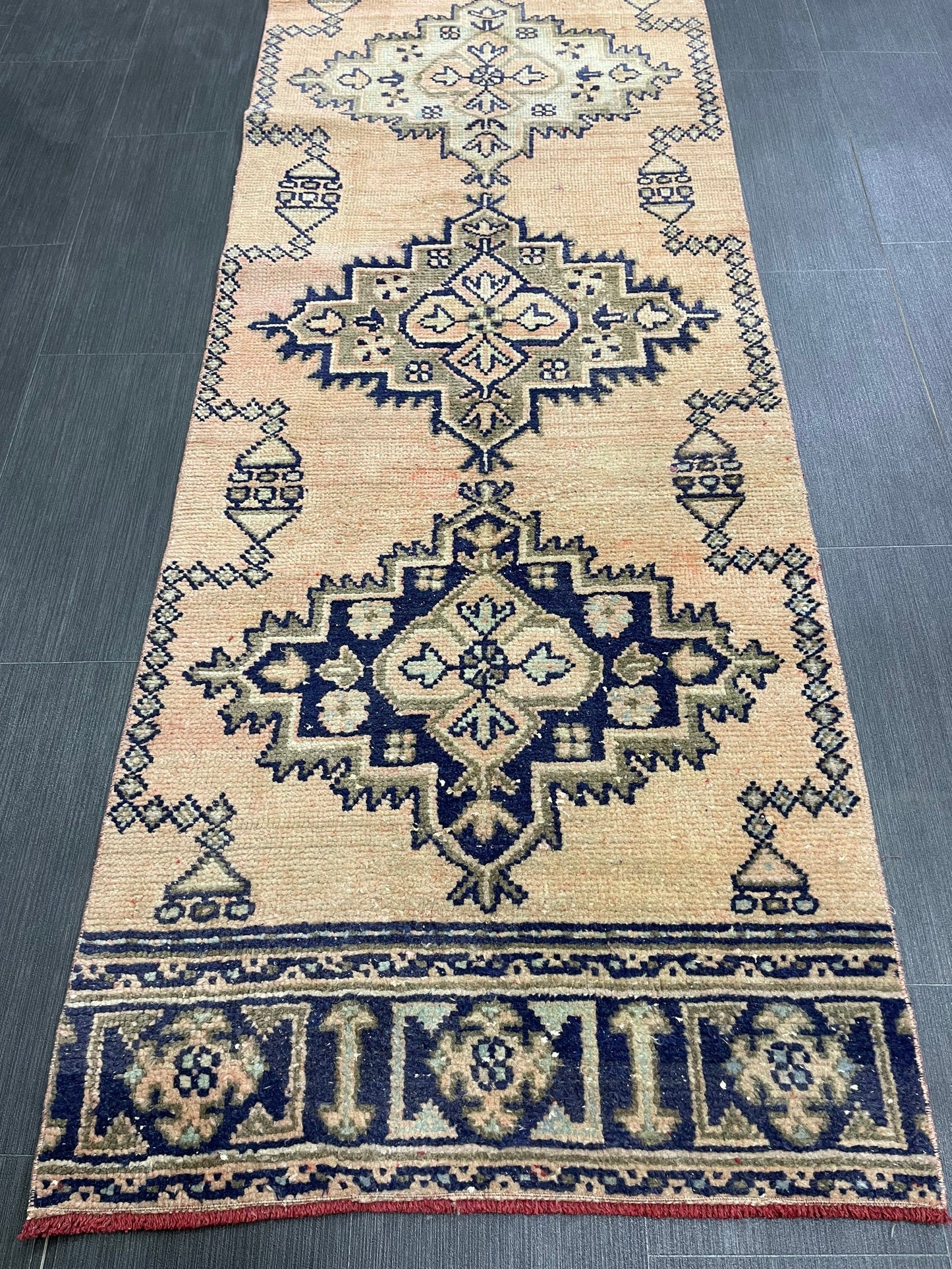 Hand Knotted Oushak Runner 2.6 x 11 Rug Turkish Runner Vintage Runner Hallway Runner Rug Persian Kitchen Runner Rug Oriental Wool Runner Rug