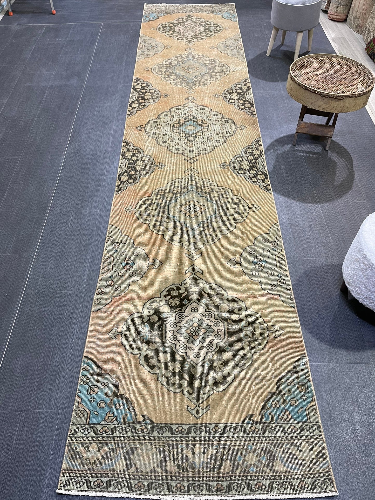 Muted RUNNER Rug, Handmade 2.10 x 13 RUNNER Rug, Oushak Runner Rug, Vintage Turkish Rug, Oriental Runner Rug, Turkish Runner Persian Runner