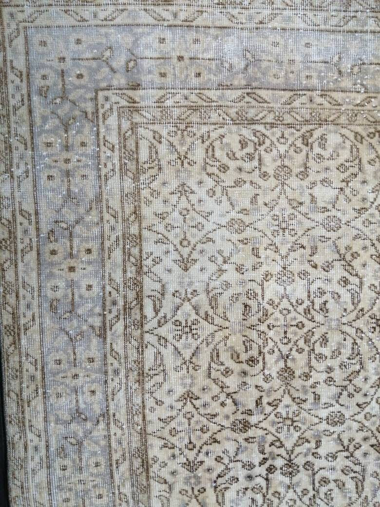 Muted Vintage Rug Neutral 6.5 x 10 Oushak Rug Vintage Rug Wool Oushak Rug Neutral Hand Made Rugs Vintage Turkish Rug 7x10