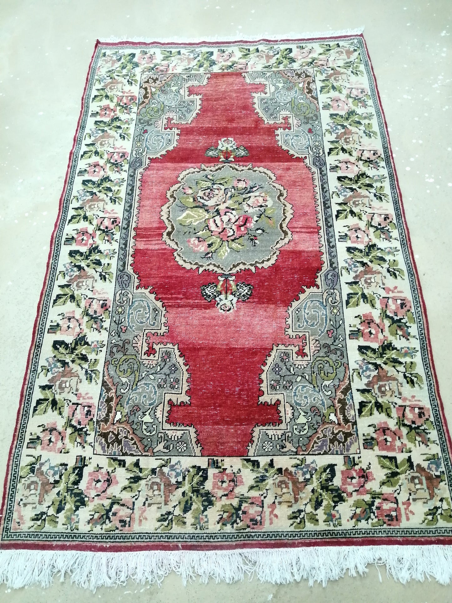 4.6 x 7.6 Floral OUSHAK RUG TURKISH Oushak Rug Vintage Oushak Runner Rug Vintage Runner Rug Wool Oushak Rug Hand Made Rugs Vintage Rug