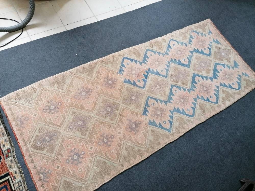 7'4x3'2 oushak turkish runner rug,turkish rug,oushak runner rug,vintage rug,kitchen runner rug,vintage oushak rug, vintage anatolian rug