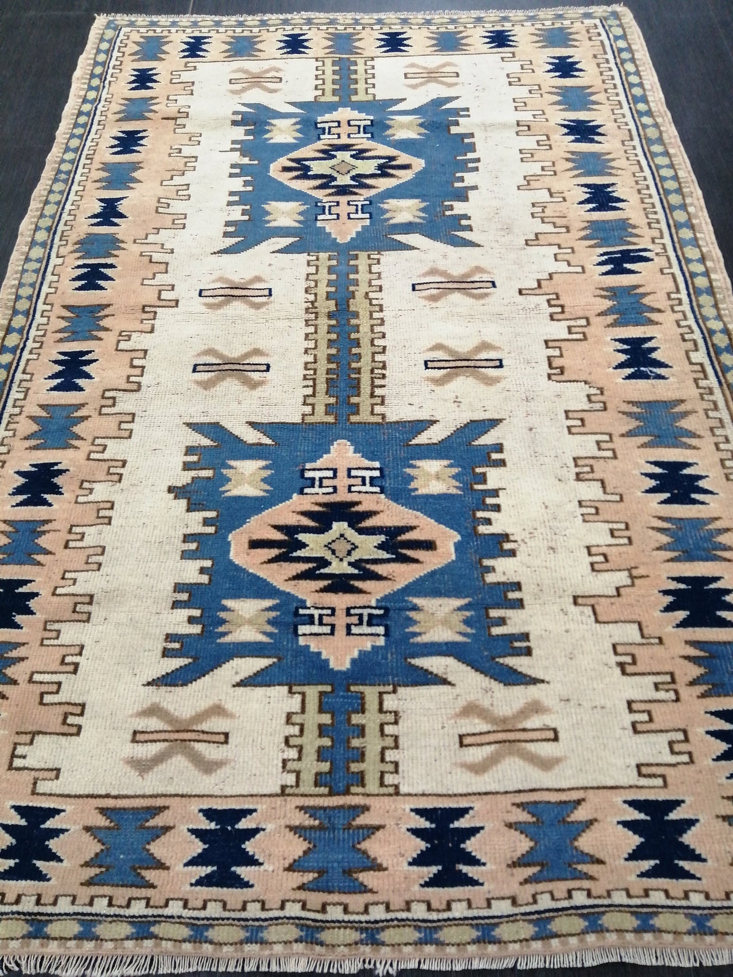 Oushak Runner Rug 6.2 x 4.1 Turkish Runner Rug Vintage Runner Rug Hallway Runner Rug Kitchen Runner Rug Blue Wool Rug Wool Oushak Rug