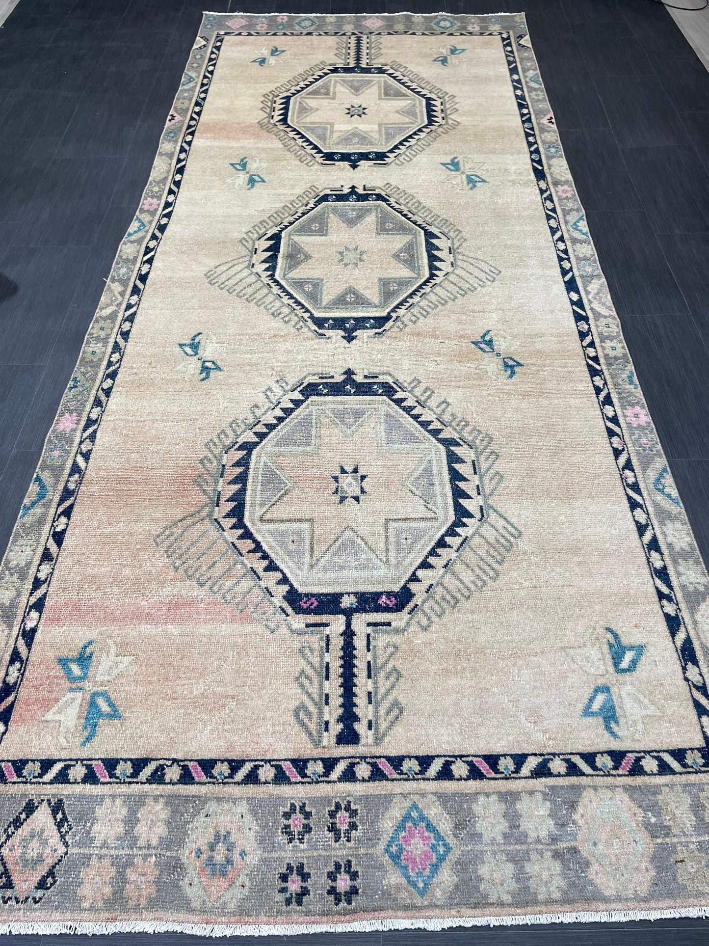MUTED Turkish Runner Rug 4.5 x 11 Runner Antique Oushak Runner Faded Vintage Runner Rug Muted Vintage Turkish Muted Runner Rug