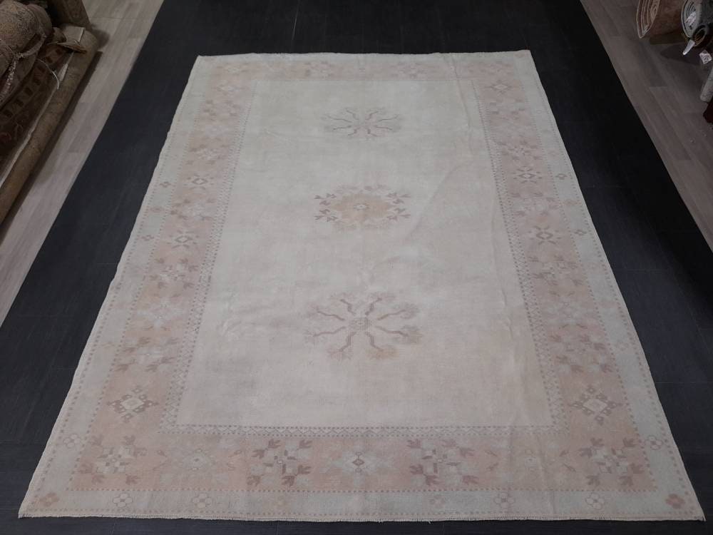 MUTED Vintage Rug, 6.8 x 8.8 Rug, Turkish Rugs, Hand Made Rug, Muted Persian Rug Turkish Rug Muted Wool Rug Vintage Rug Muted Oriental Rug