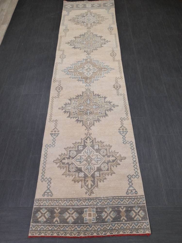 Muted Turkish Oushak Runner Rug 2.8 x 11 Oushak Runner Rug Vintage Runner Rug Hallway Runner Kitchen Runner Rug Wool Runner Oriental Runner