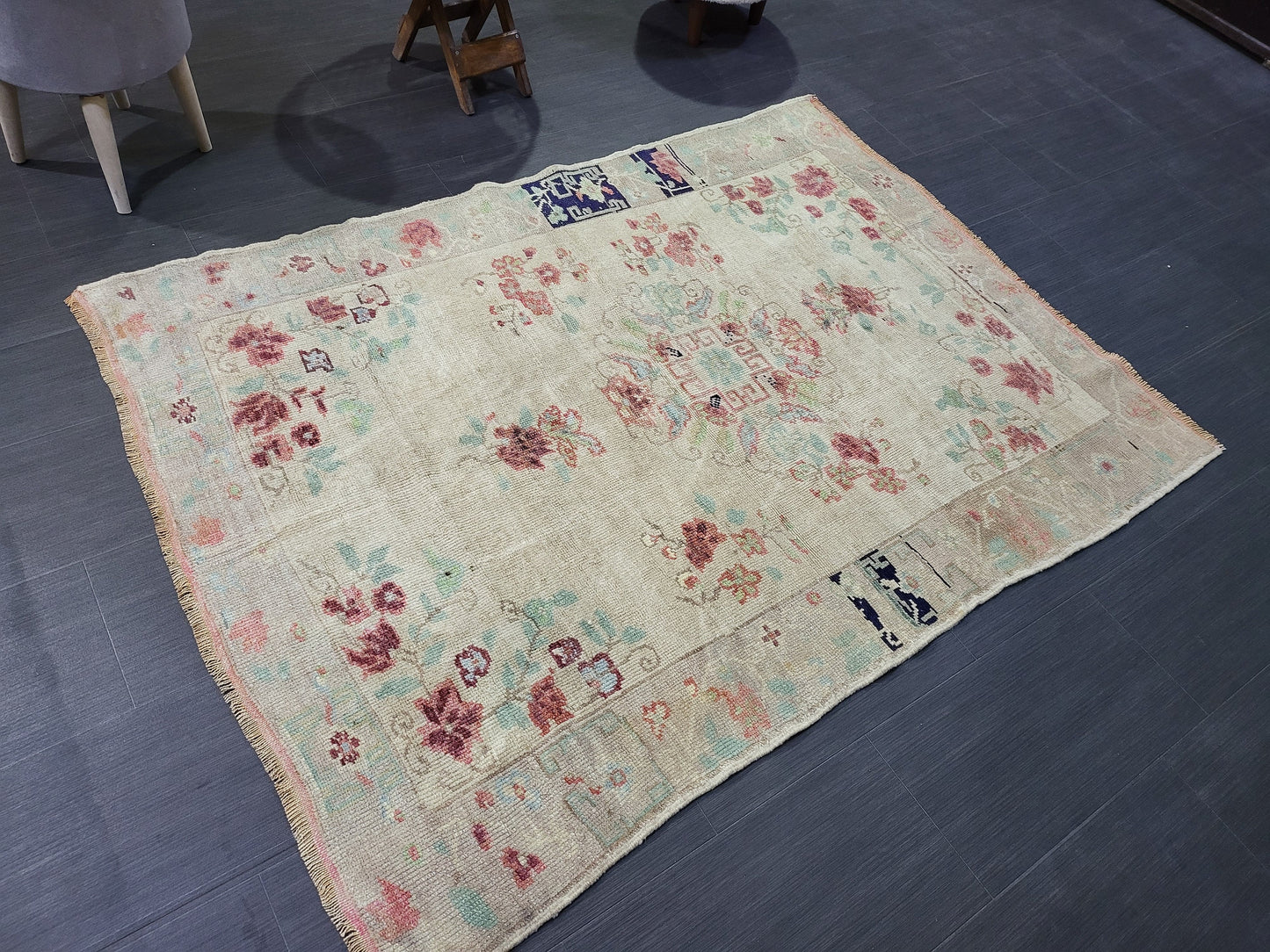 TURKISH Oushak Rug, Vintage 4 x 5.7 Rug, Vintage Persian Rug, Wool Oushak Rug, Handmade Rugs, Vintage Turkish Rug