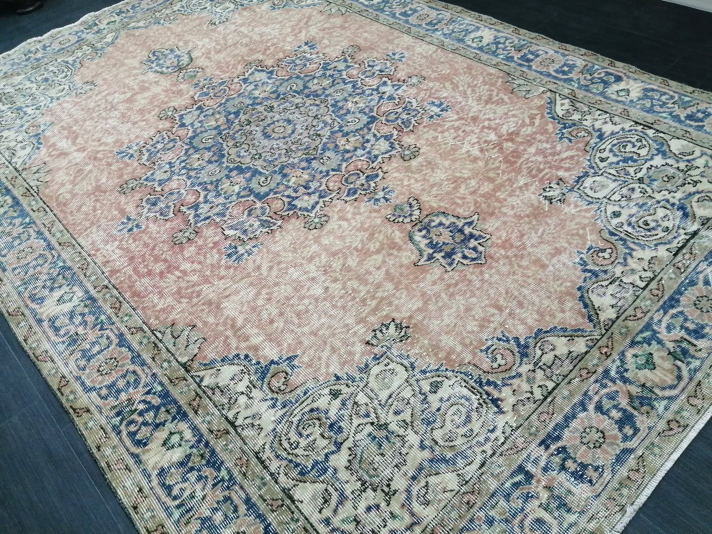 Vintage Rugs 6.3 x 9.5 TURKISH HAND MADE Rugs Vintage Turkish Rug Oriental Rug, Turkish Oushak Rug, Vintage Oushak Rug, Wool Rug