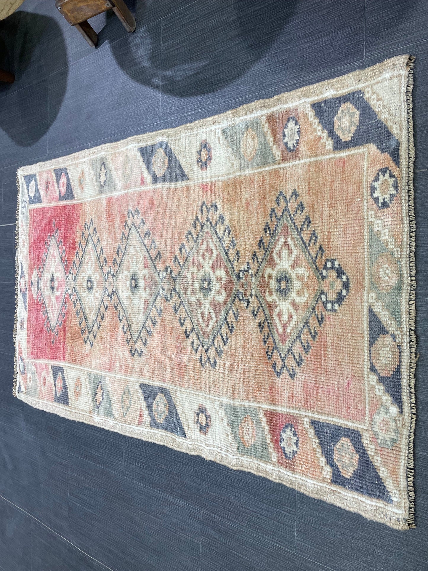 Blue Vintage Rug 2.6 x 4.2 Rug Oushak Rug, Wool Oriental Rug Hand Made Rug Persian Rug, Vintage Turkish Rug Hand Knotted Wool Rug