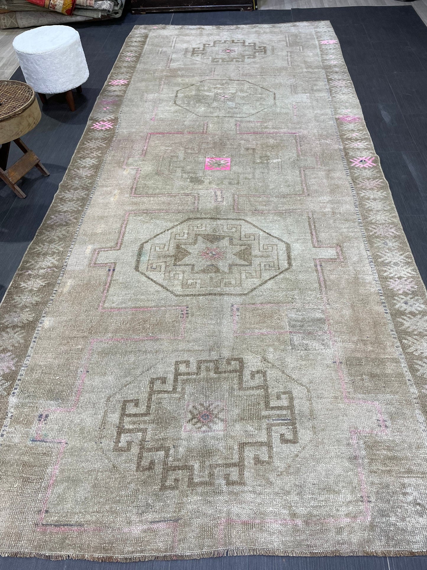 Muted Vintage RUG 5 x 11.6 TURKISH Rug Antique Rug Vintage Rug Wool Oushak Rug Large Handmade Rug Hand Knotted Rug
