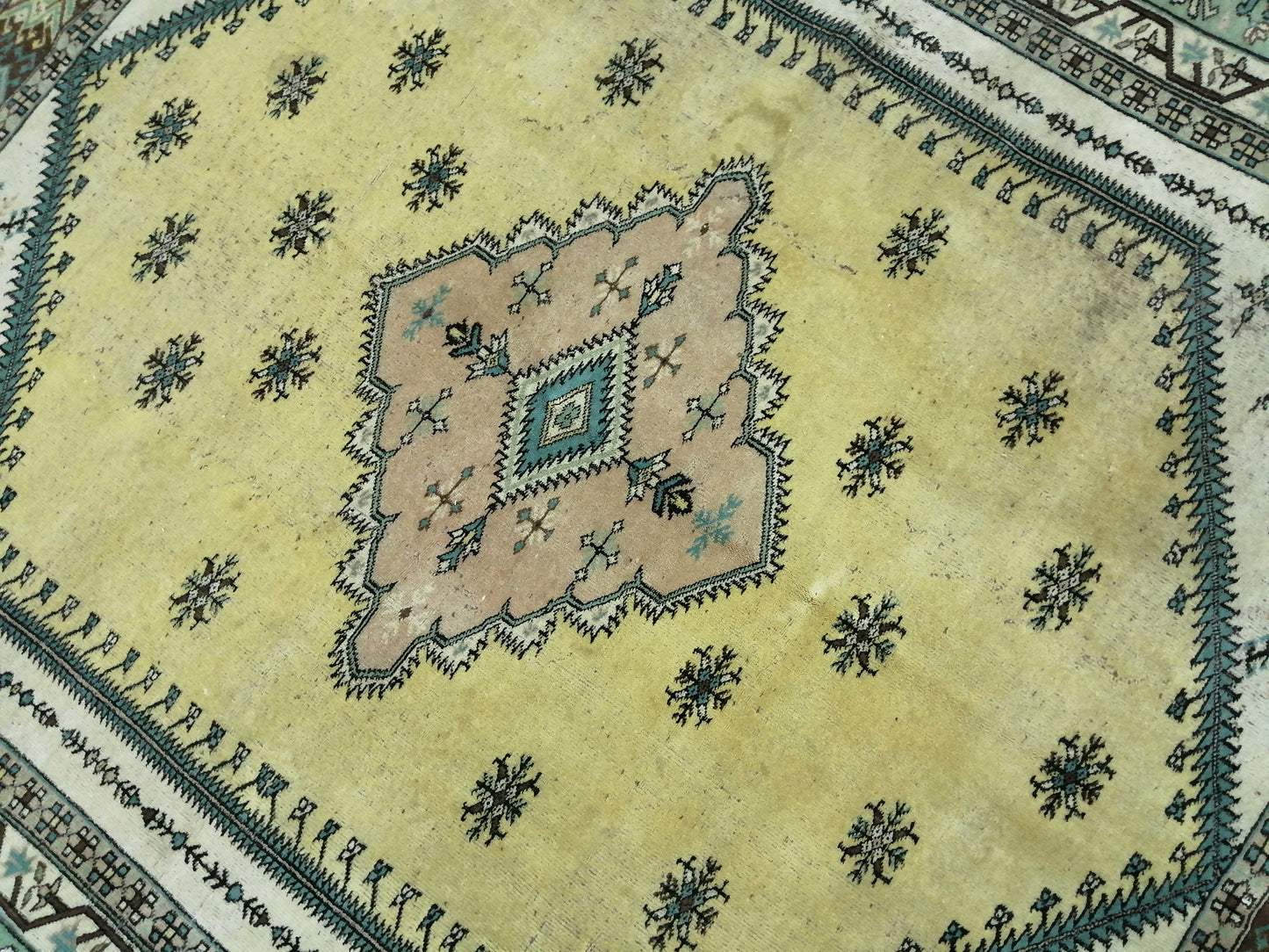 OUSHAK RUG 8.6x7.3 Green TURKISH Oushak Rug Vintage Oushak Runner Rug Vintage Runner Rug Wool Oushak Rug Hand Made Rugs Vintage Turkish Rug