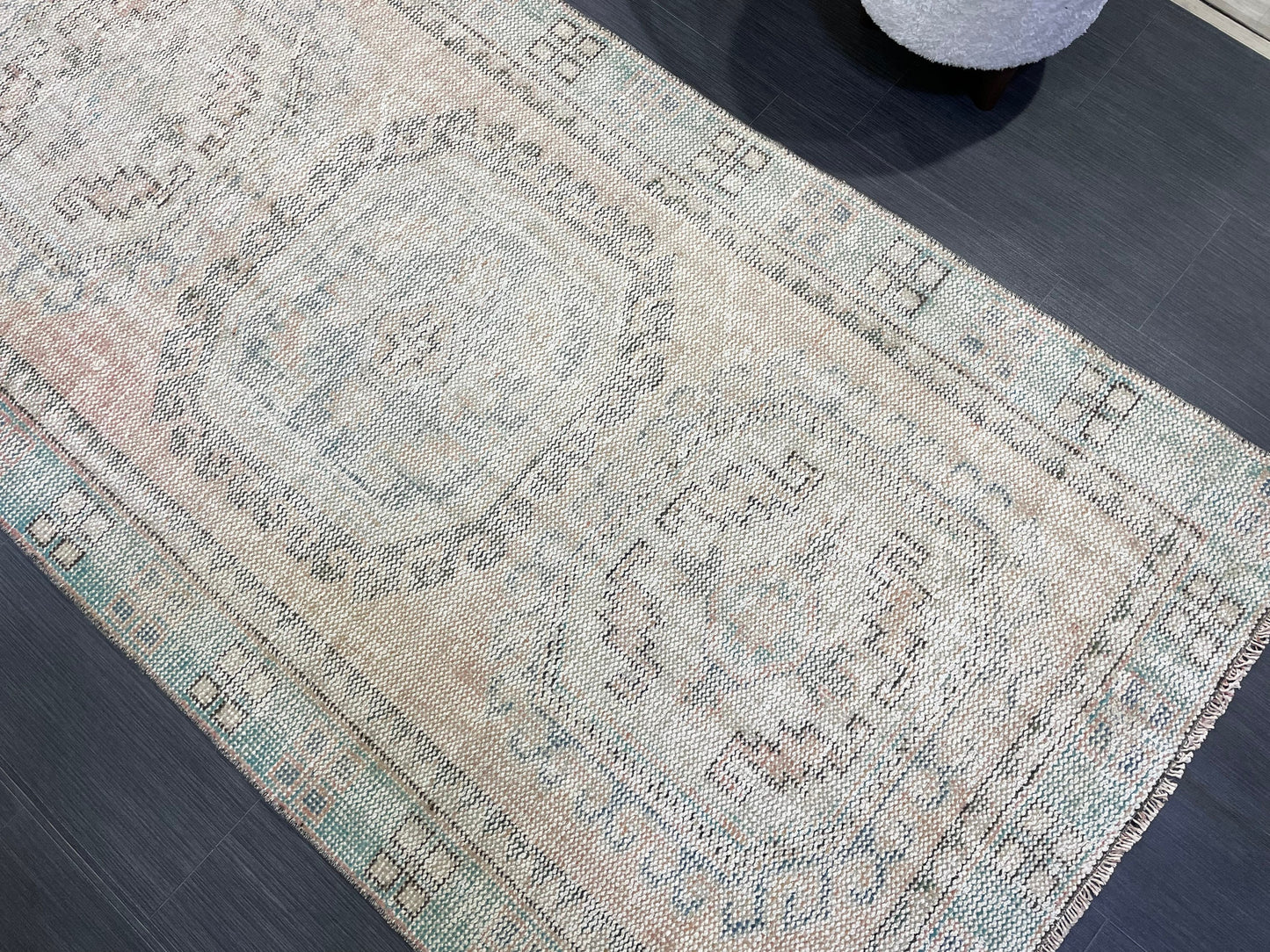 Antique Oushak Runner Rug, Muted Vintage 3.10 x 11.3 Runner Rug, Hallway Runner Rug, Distressed Runner Rug, Wool Runner Rug, Handmade Runner