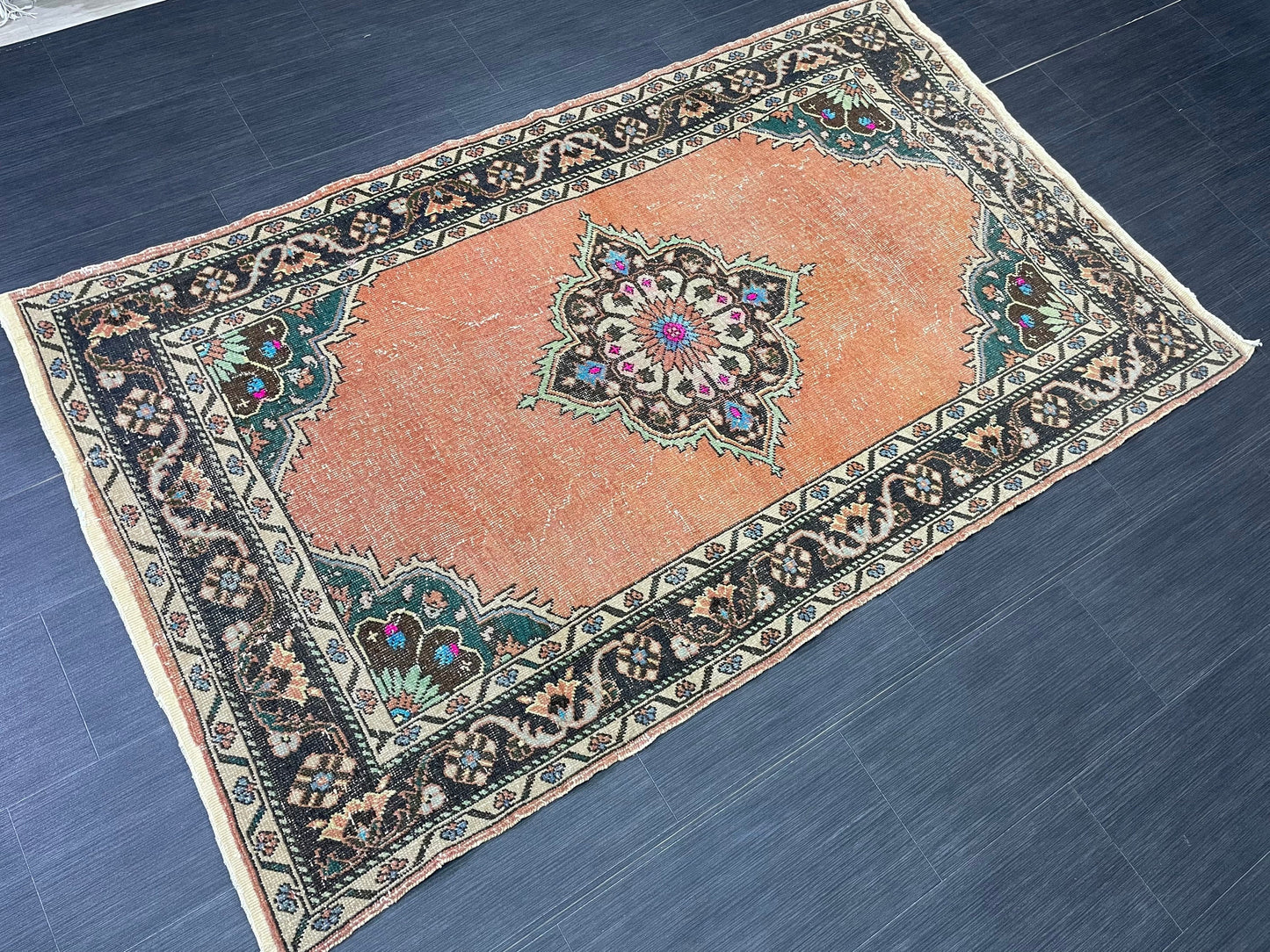 Hand Knotted Rug 4 x 7.2 Handmade Rug Muted Vintage Oushak Rug Wool Oriental Rug Hand Made Rugs Vintage Turkish Rug Muted Persian Wool Rug