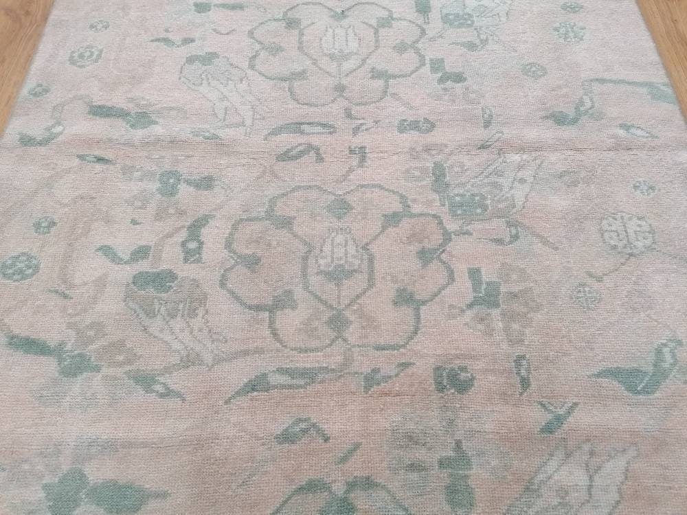 Vintage rug, green oushak rug 4'6x7'2 living room rug