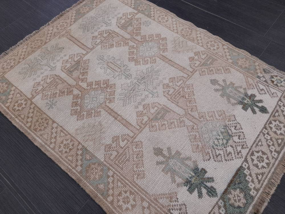 Muted Vintage Rug 2.4 x 3.3 Rug Bathroom Rug Power Room Rug Vanity Handmade Rug Turkish Rug Hand Knotted Rug Oriental Small Area Rug
