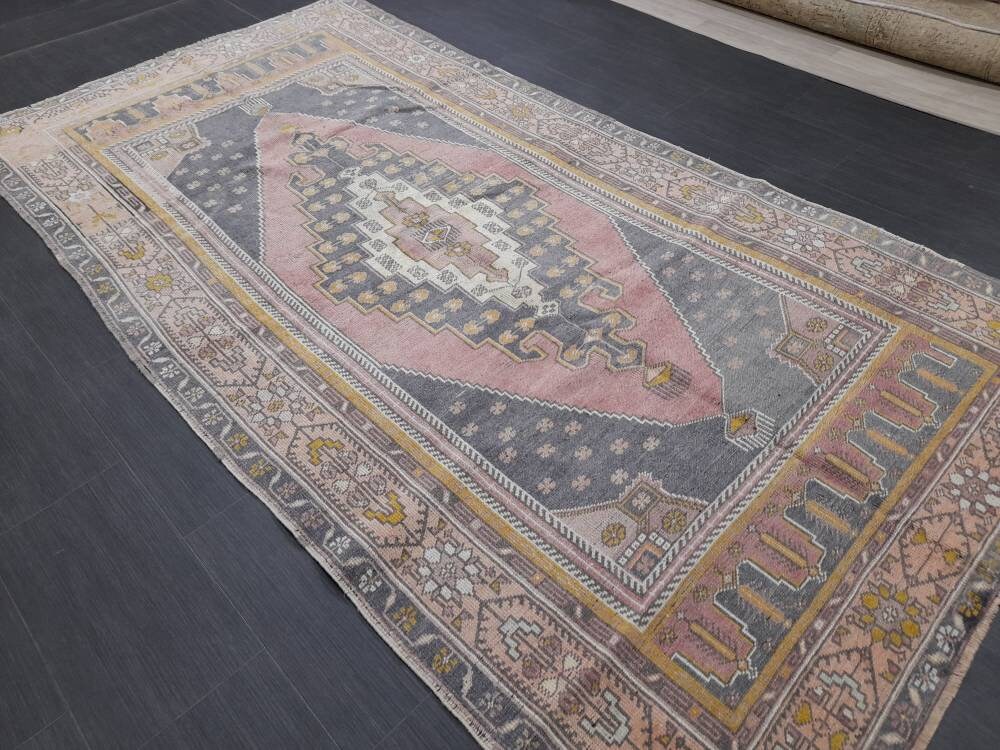 Muted Vintage RUG 4.7 x 9 TURKISH Rug Distressed Vintage Rug Wool Oushak Rug Large Hand Made Rugs Vintage Turkish Rug Hand Knotted 5x9 Rug