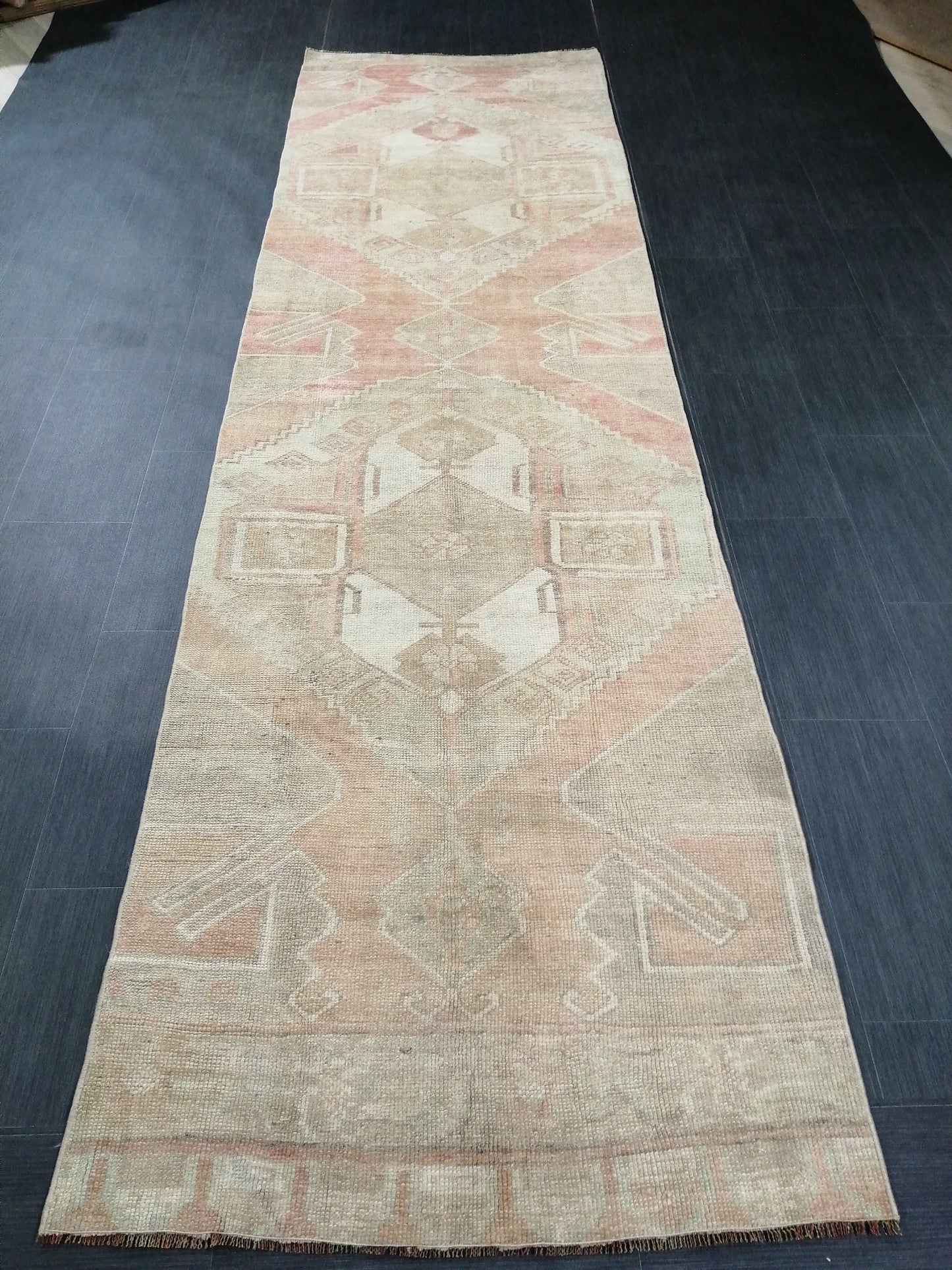 11.5 x 3.3 Muted Oushak Runner Rug Turkish Runner Rug Vintage Runner Rug Muted Hallway Runner Rug Kitchen Runner Rug Wool Runner