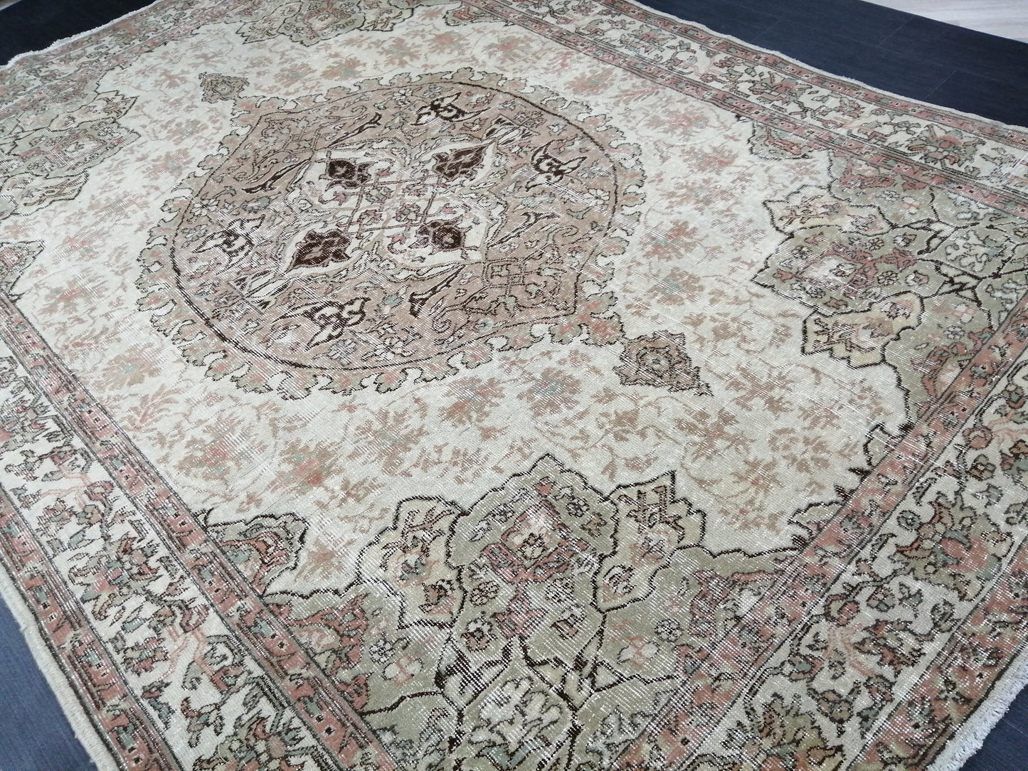 Muted Vintage Rug 6.9 x 9.8 Oushak Rug Vintage Wool Oushak Rug Hand Made Rugs Vintage Turkish Rug