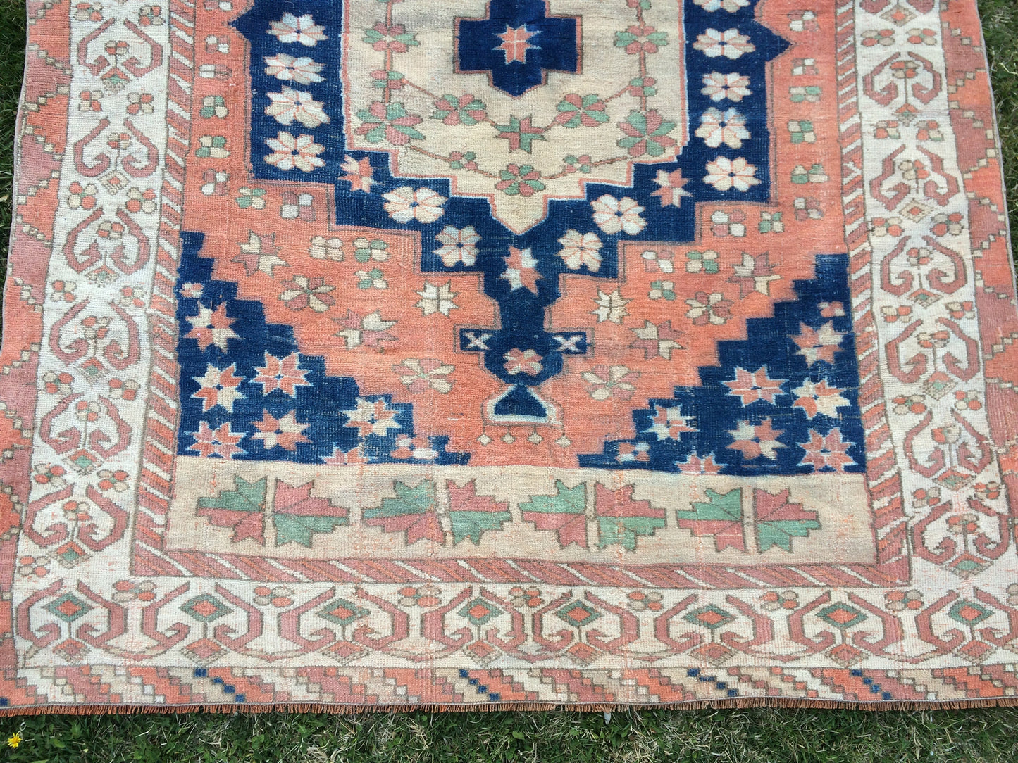 7 x 5 Large Area BOHEMIAN Rug, Vintage Oushak Rug, Special Rug, Oushak Rug, Vintage Turkish Rugs, WOOL RUGS, High Quality Blue Rugs